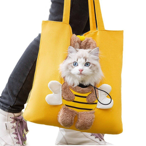 Cartoon Crossbody Canvas Cat Bag Portable Small Dog Can Show Head Cat Bag Shoulder Pet Outing Bag Wholesale