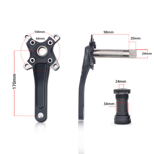 RACEWORK Mountain Bike Chainset Hollow One-piece Crank 170mm Ultra-Light Positive and Negative Teeth Modified Single Disc