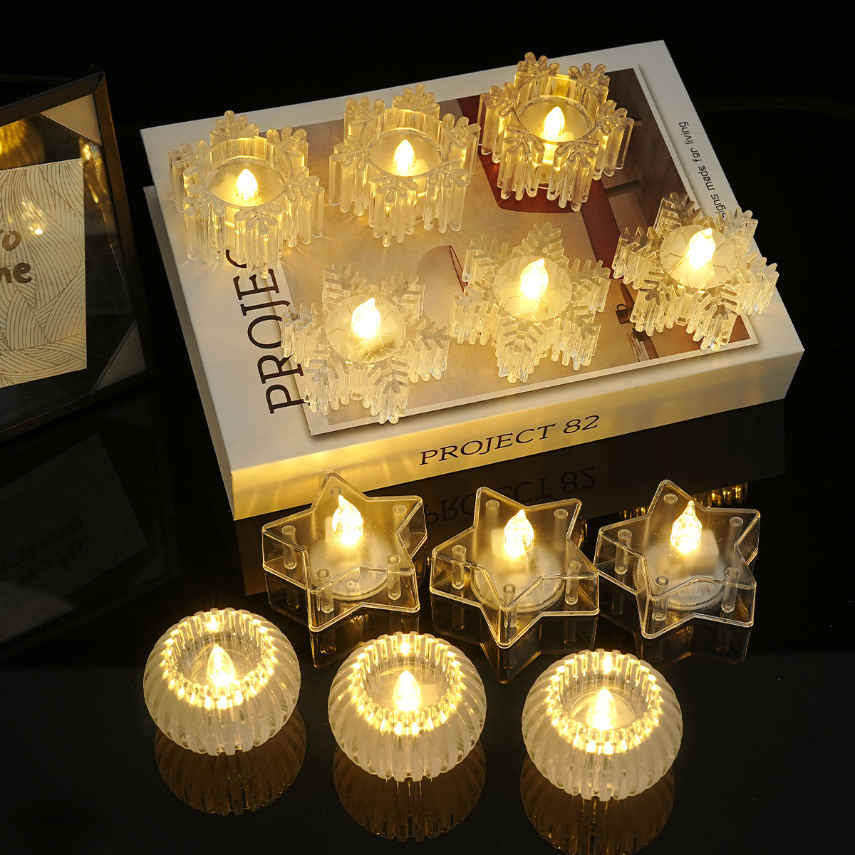 Navidad copo de nieve luz de vela electrónica LED sin humo té cera simulación vidrio fiesta de cumpleaños ambiente romántico luz de vela