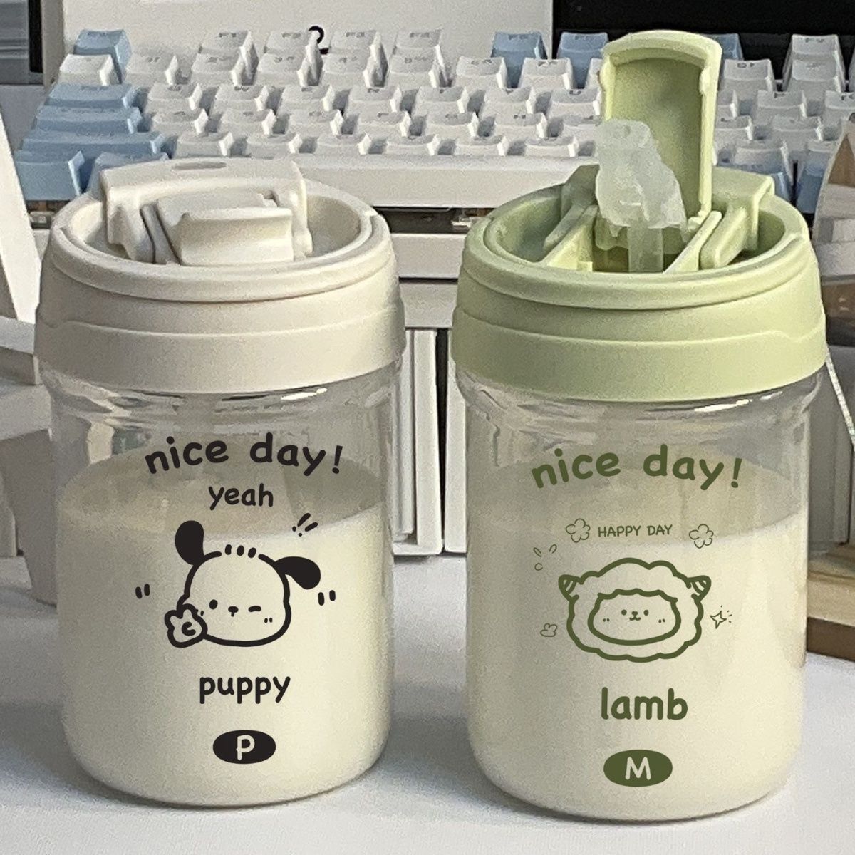 2025新款水杯小众便携双饮随手杯子吸管ins高颜值耐高温塑料杯子