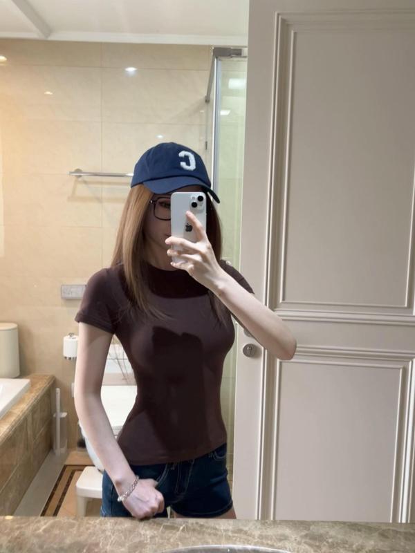 スキムズ カーダシアン コットン 半袖 Tシャツ ストレッチ スリムフィット 春夏 ブラウン ラウンドネック 右肩 高伸縮性|undefined