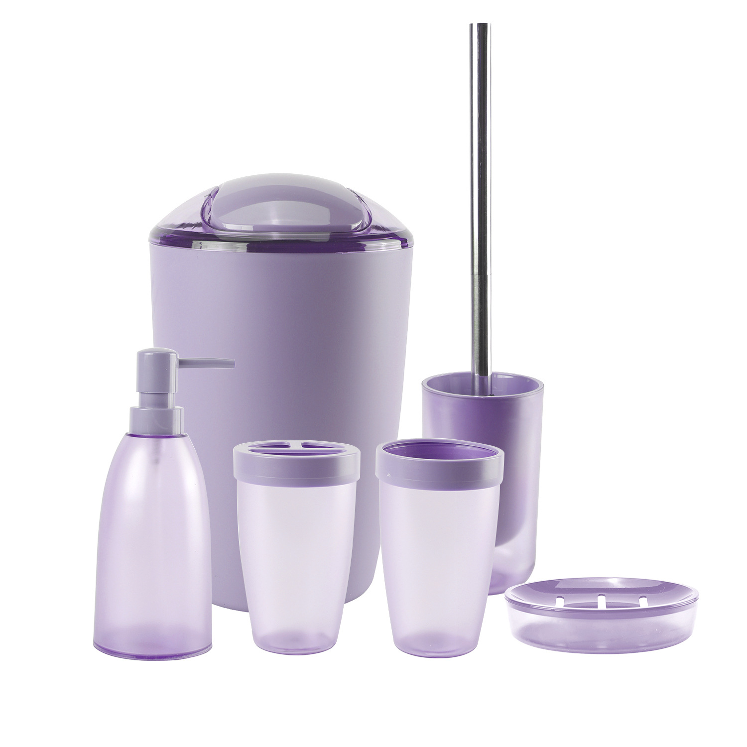 Suministros de baño de plástico de color sólido conjunto de seis piezas enjuague bucal cepillo titular caja de jabón baño traje de baño de almacenamiento en stock