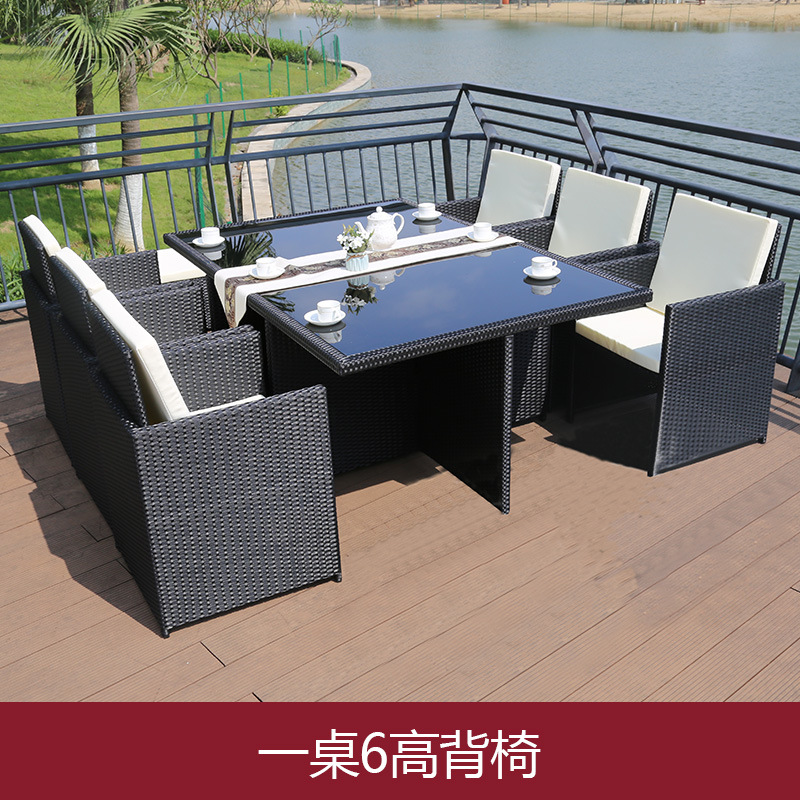 Mesa y silla al aire libre Villa patio jardín ocio silla de caña combinación impermeable al aire libre tabla de té de caña con paraguas