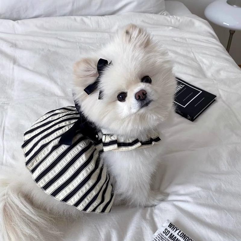 Perro mascota ropa de perro verano estilo princesa vestido de una pieza a rayas Teddy Bichon ropa para cachorros pequeños
