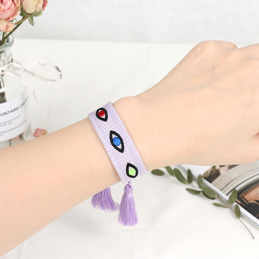 Polyester Material Simple Style Eye Polyester Embroidery Tassel Women's Drawstring Bracelets