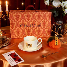 高级感轻奢爱马咖啡杯颜值高档陶瓷欧式茶杯杯子杯碟小巧伴手礼品