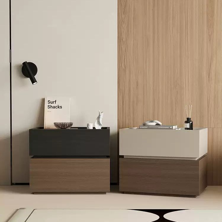 实木颗粒板简约现代轻奢床头柜整装免漆收纳储物柜意式卧室