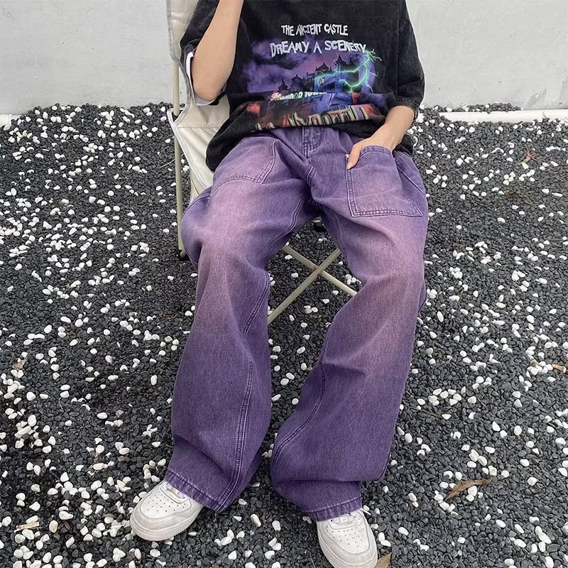 American Jeans Men's Summer Thin Trendy Brand Loose Straight Wide Leg Pants High Street Casual Overalls Pants