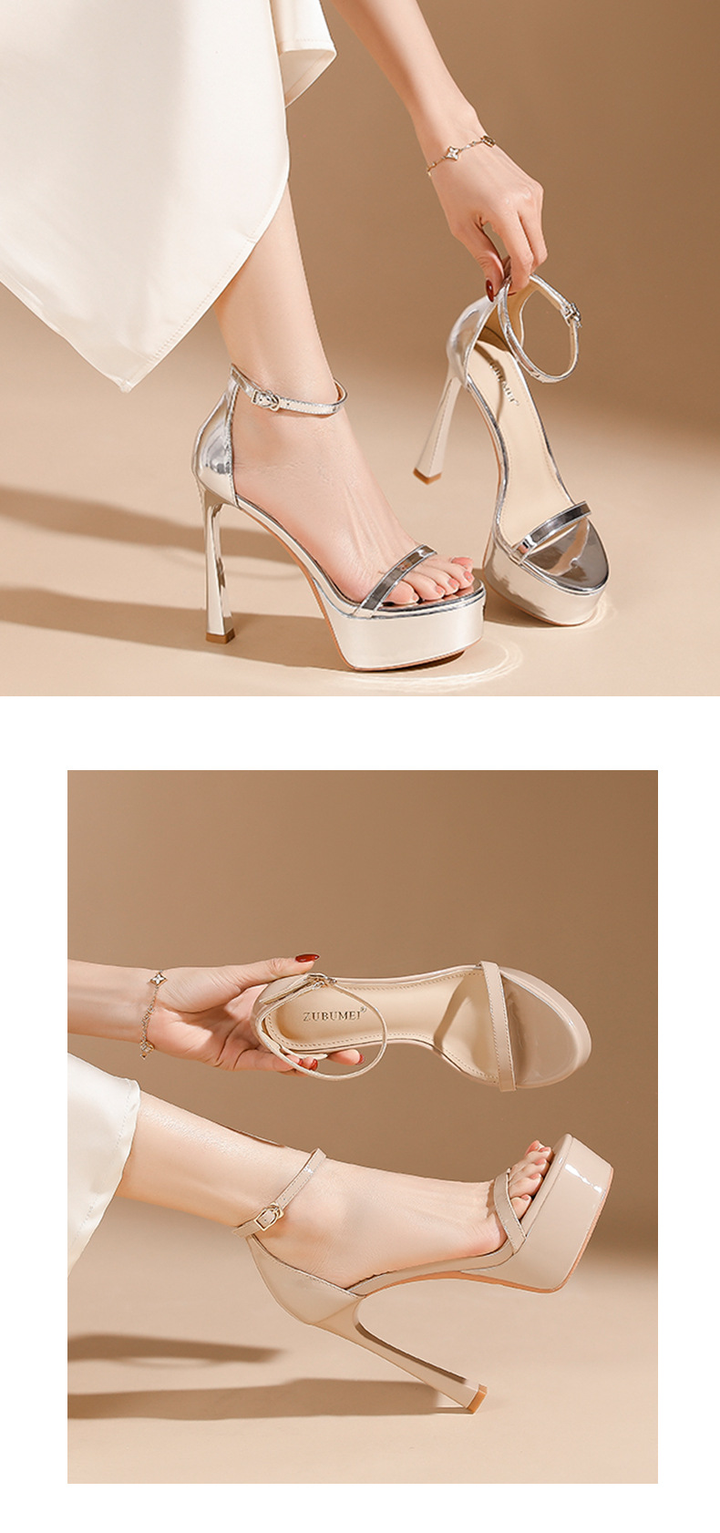 Sandal cao gót nữ quai ngang khóa cài, gót 9 cm, đế platform — Da-9cm chi tiết 6