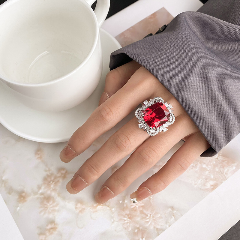 2023 nuevo estilo zhuang sheng joyería cobre inferior chapado en oro moda europea y americana imitación tesoro color grasa cuadrado 14*16 anillo para las mujeres