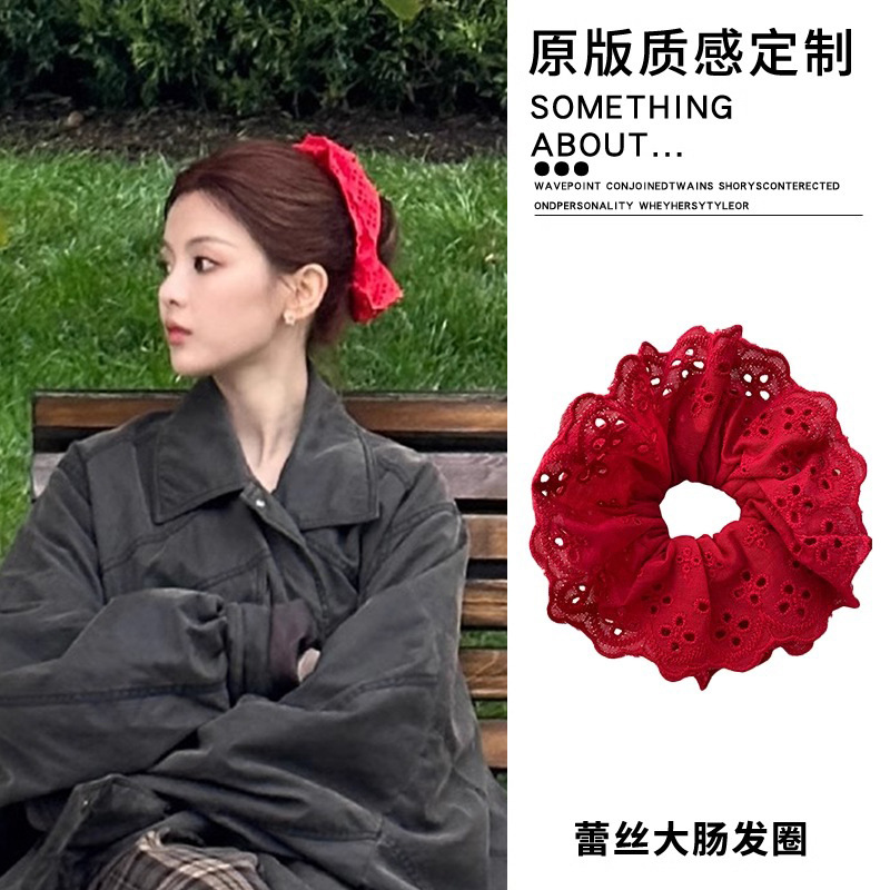 Anchorra encaje rojo anillo de cabello de intestino grueso para mujeres de alta calidad cuerda de cabello cuerda de cabeza roja banda de goma