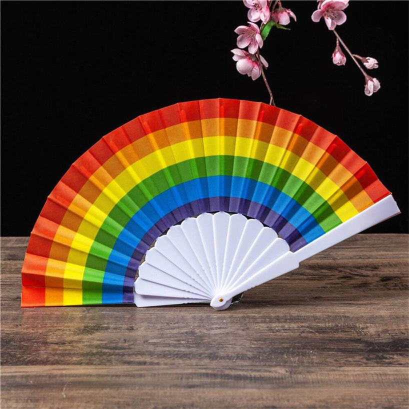 Summer Rainbow Fan Antique Silk Cloth Fan Folding Flower Cloth Fan Drama Chinese Style Gold Silk Color Cloth Folding Fan Gift