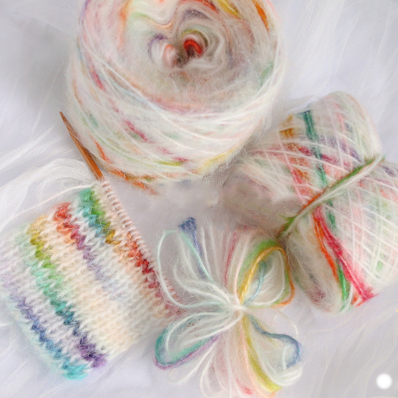 Duan-dyed Wool Yarn Mohair Hand-mixed Wool Group Coarse Wool Hand-crocheted Wool Scarf Colorful Gradient Wool-sprayed Yarn