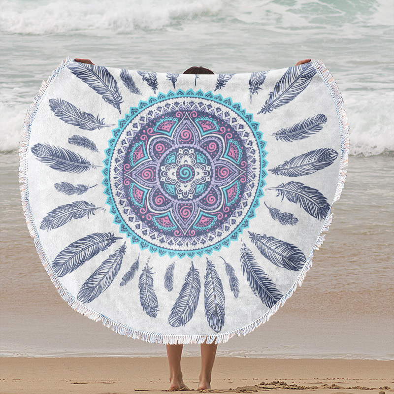 Toalla de playa redonda de microfibra impresión digital estilo nórdico ins suave absorción de agua toalla de baño con estampado de borlas