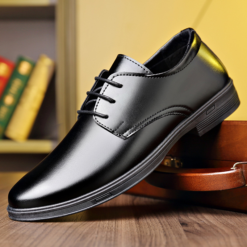 Zapatos de cuero de negocios para hombre, ropa formal para hombre, plataforma juvenil, tacón bajo, supermercado casual, moda coreana, zapatos de hombre de estilo británico