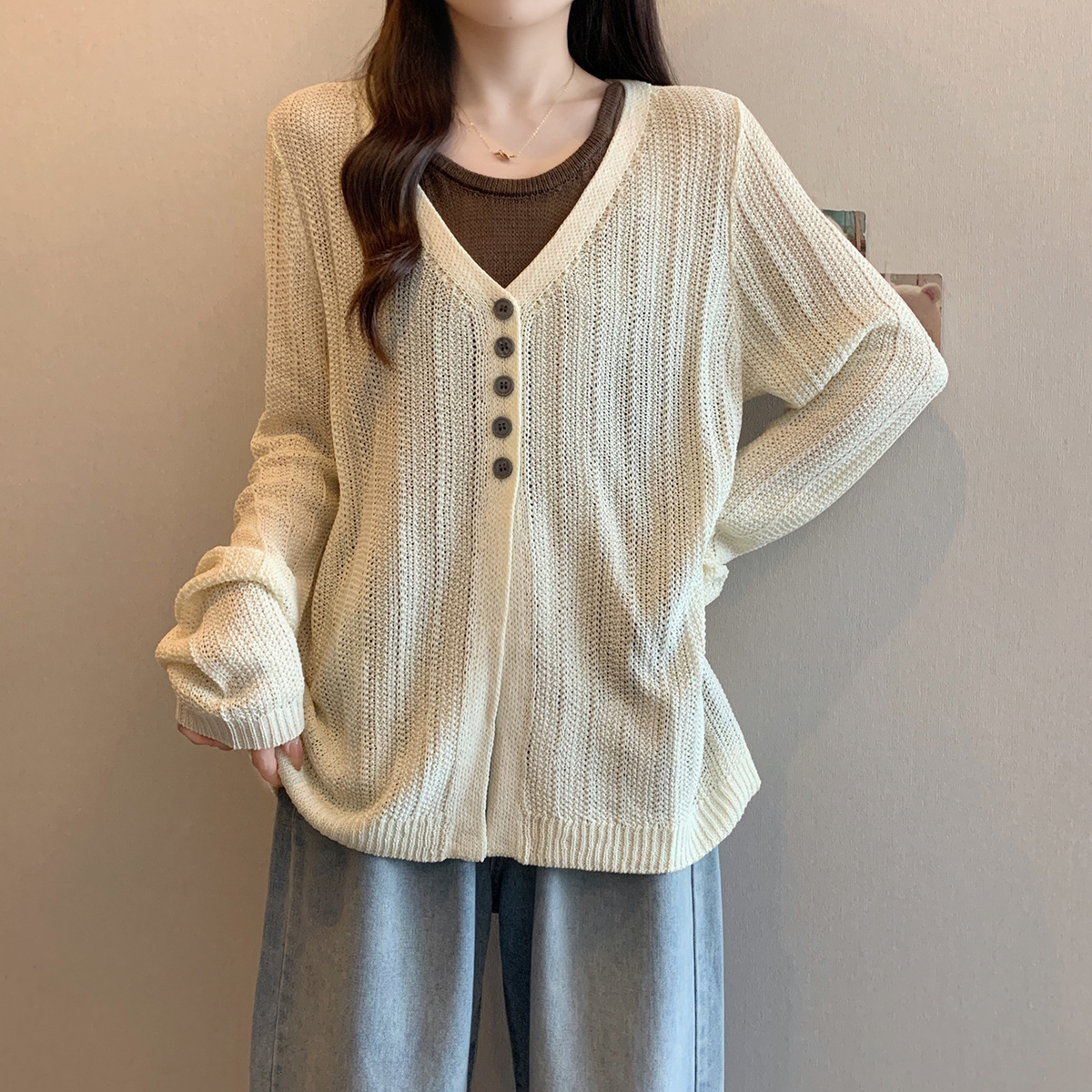 Real shot of 2026 Autumn New Style Plus Size Korean Style Faux Two-Piece Knit Top with Unique Design 68635