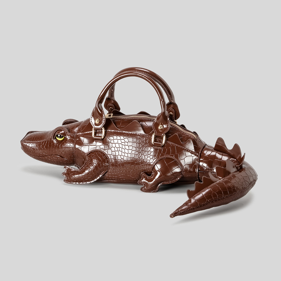 Women's Crocodile Design Handbag New Style Fun Pattern PU Leather Shoulder/Crossbody Motorcycle Bag Trendy Solid Color Zipper Closure_voghion.com