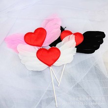 新款爱心羽毛翅膀烘焙装饰生日蛋糕摆件 ins小仙女插牌甜品台插件