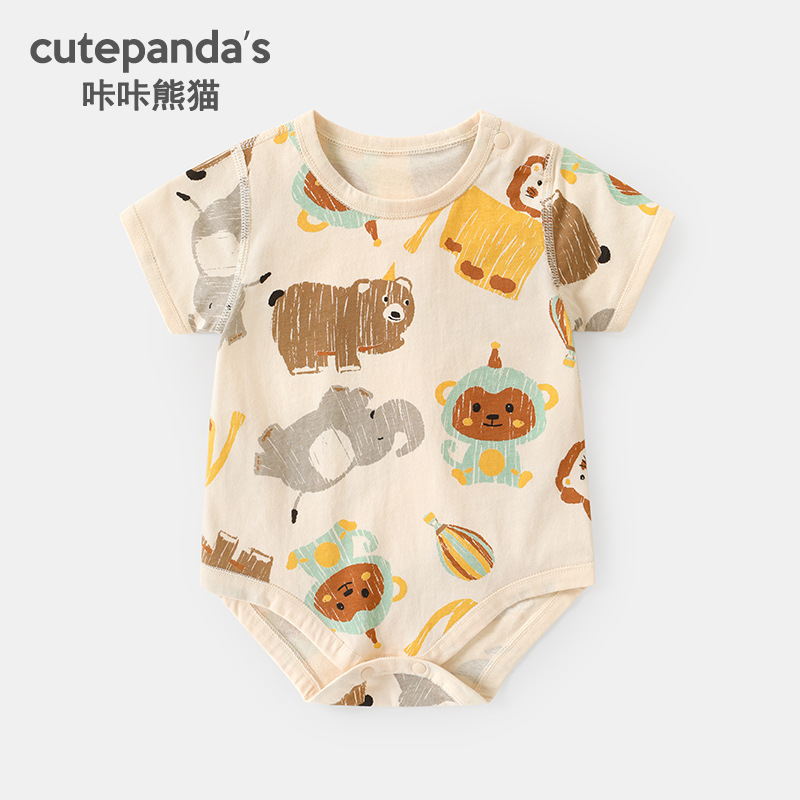 Kaka Panda Baby Short-Sleeved Jumpsuit Summer Clothing for Male and Female Babies Newborn Crawling Clothing Triangle Bag Boneless Harem