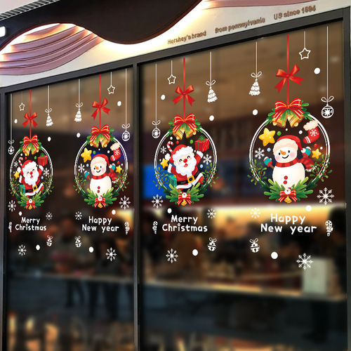 Christmas wreath decoration static sticker shopping mall event layout welcome to window display Santa Claus