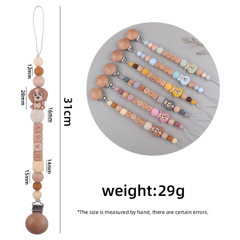 Nuevo bebé suministros de haya chupete clip calmante bebé de dibujos animados animal perro silicona chupete cadena anti-gota cadena