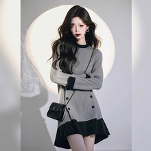 裙子女款搭千金感穿搭高级灰色针织春装年连衣裙感内新款韩系