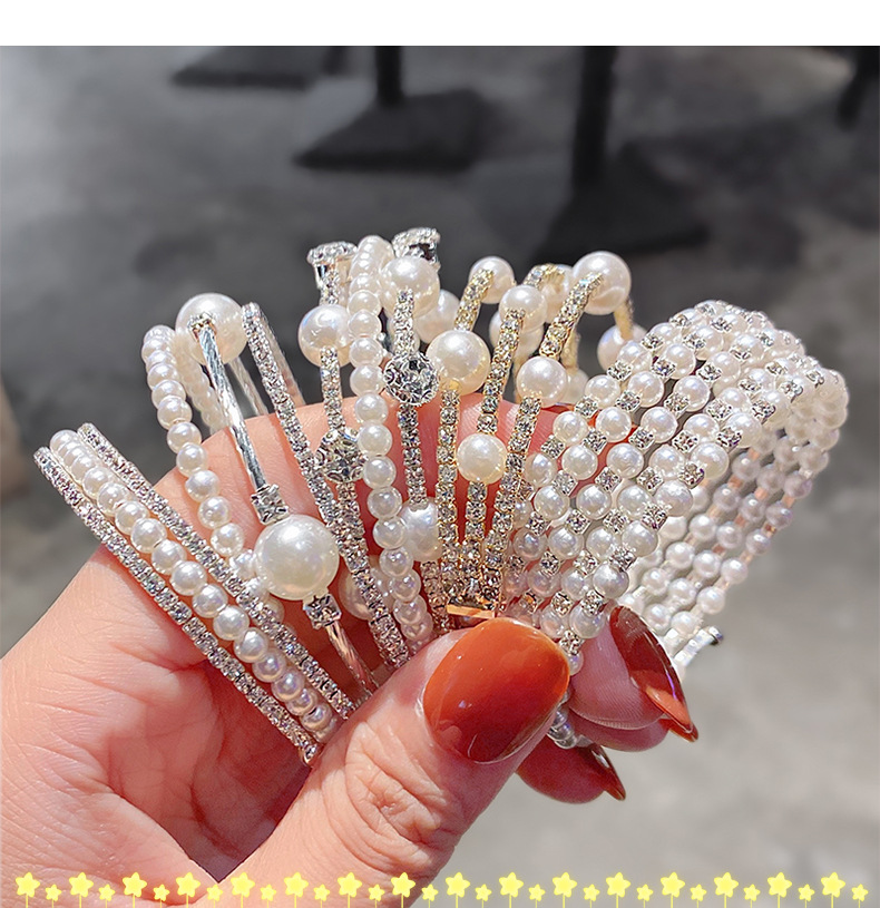 simple retro double-layer pearl rhinestone bracelet