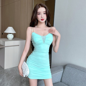 Low cut V-neck short skirt with suspender and open backpack buttocks dress
