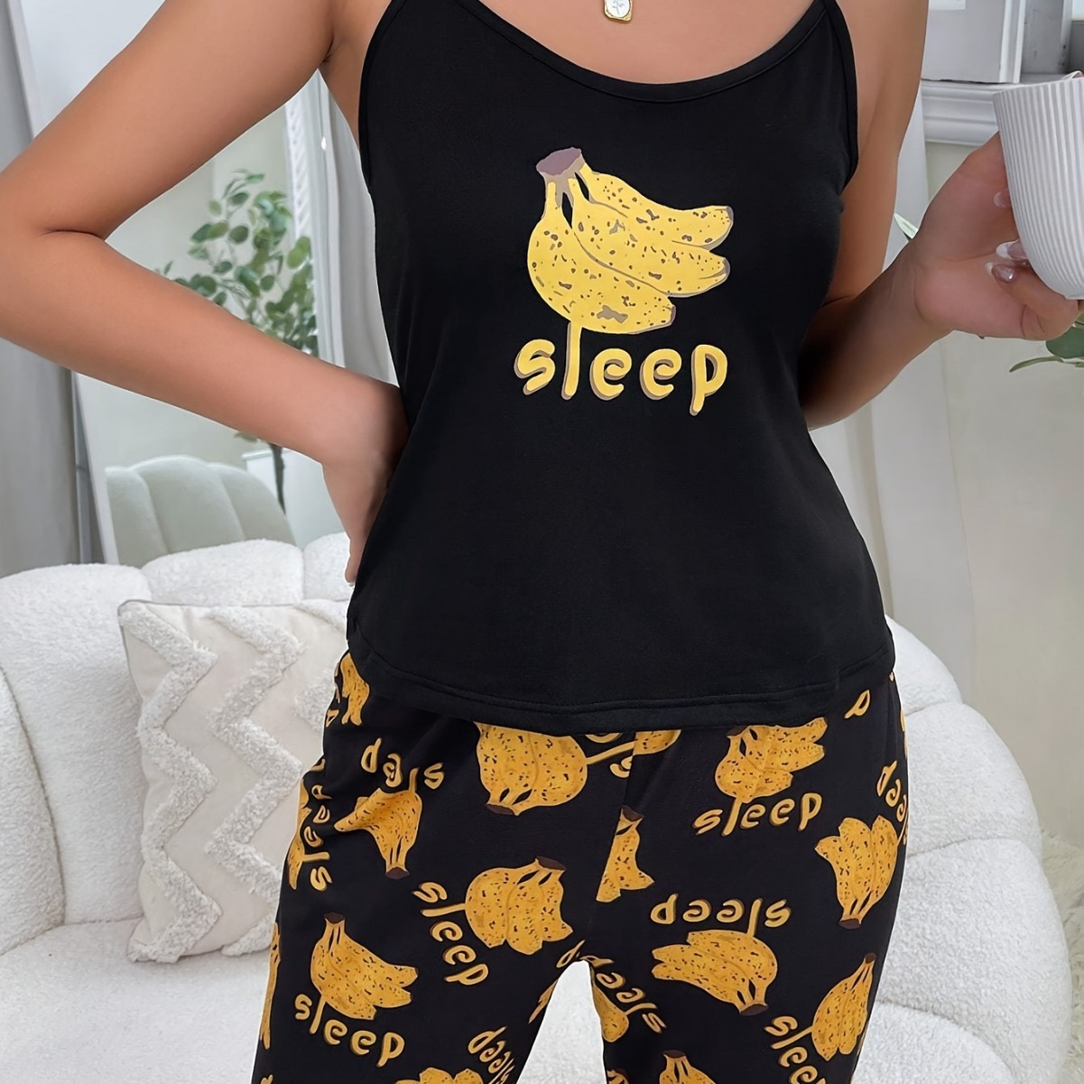 2024 nuevo estilo europeo y americano transfronterizo Amazon estilo caliente tirantes estampado pijamas sexy pantalones casuales traje de servicio a domicilio