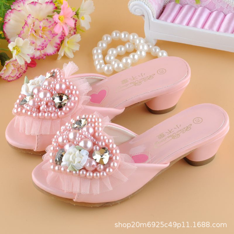 Children's High Heels, Female Princess Slippers for Going Out, 2025 Girls' Summer Elsa Outer Wear, Girls' Crystal Slippers, Princess Style