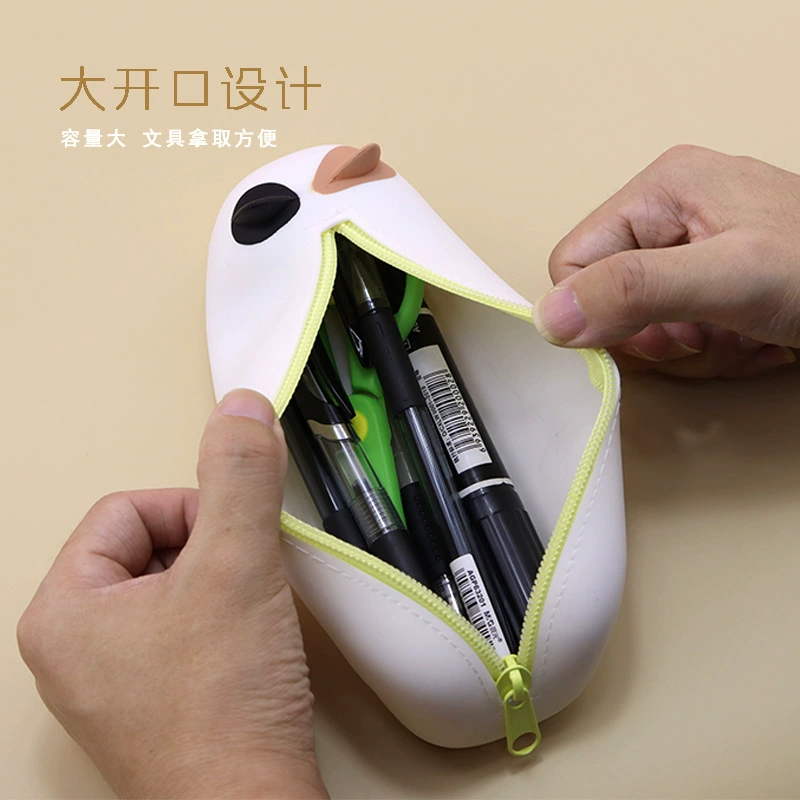 Cartoon silicone handheld cute capacious pencil case, universal storage bag for students, new collection, fall protection