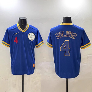 Foreign Trade Baseball Uniform Mlbbrewers Brewers 19 # Youn22 # Christian4 # Molitor Vintage Blue