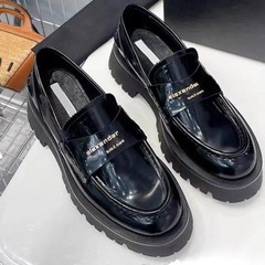杨幂同款小皮鞋2025新款牛皮金属标aw乐福鞋女松糕跟厚底增高单鞋