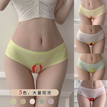 135#新款欧美女士卡通印花内裤包臀时尚少女中腰牛奶丝蕾丝