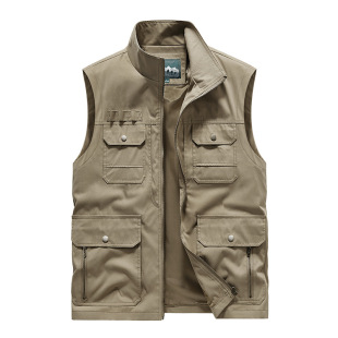 Spring and Autumn Tooling Vest Men's Multi-pocket Vest Outdoor Fishing Photography Men's Waistcoat Vest Middle-aged Jacket