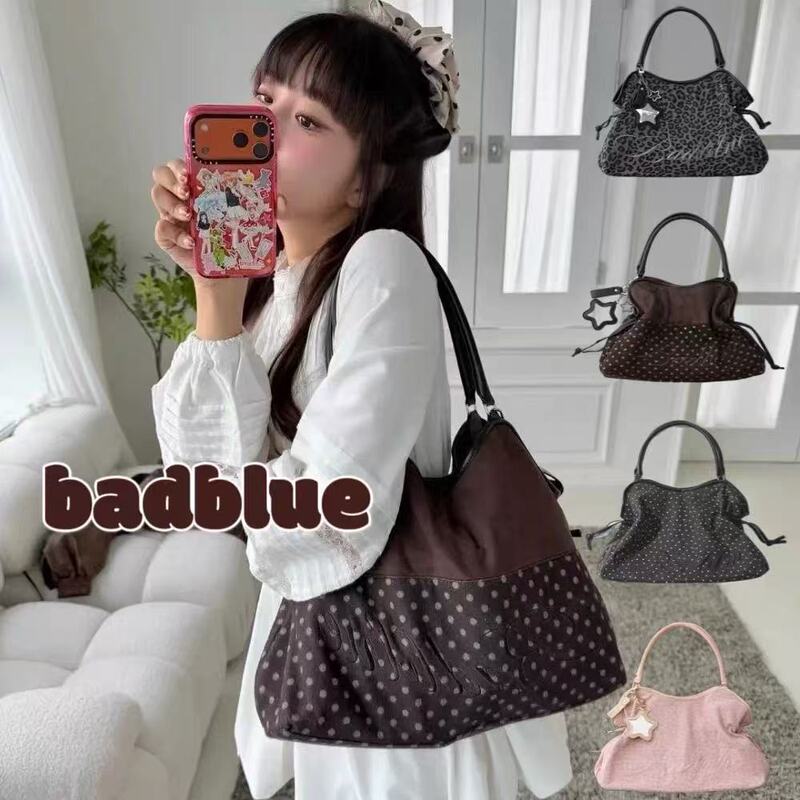 Korean Niche Badblue Embroidered Leopard Print Star Polka Dot Shoulder Tote Bag Mirror Pendant Y2K Sweet and Spicy Large Bag Korean Niche Badblue Embroidered Leopard Print Star Polka Dot Shoulder Tote Bag Mirror Pendant Y2K Sweet and Spicy Large Bag