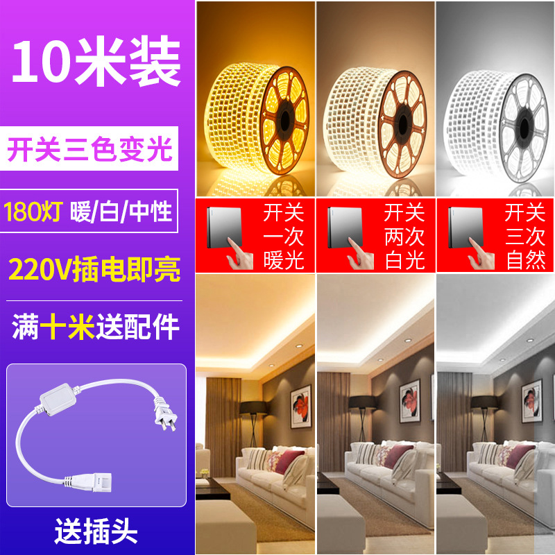 220v de alta presión 2835 flexible tres colores suaves 5050rgb cinturón de luz led de neón al por mayor al aire libre resistente al agua 5730 tira de luz