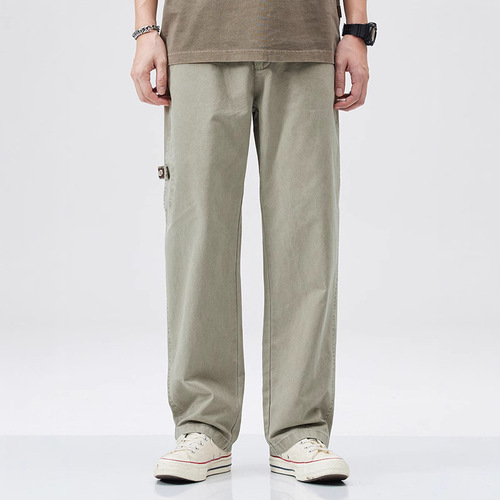 Japanese-style pure cotton straight-leg casual pants for men, summer trend brand versatile wide-leg work pants with a relaxed straight-leg vibe
