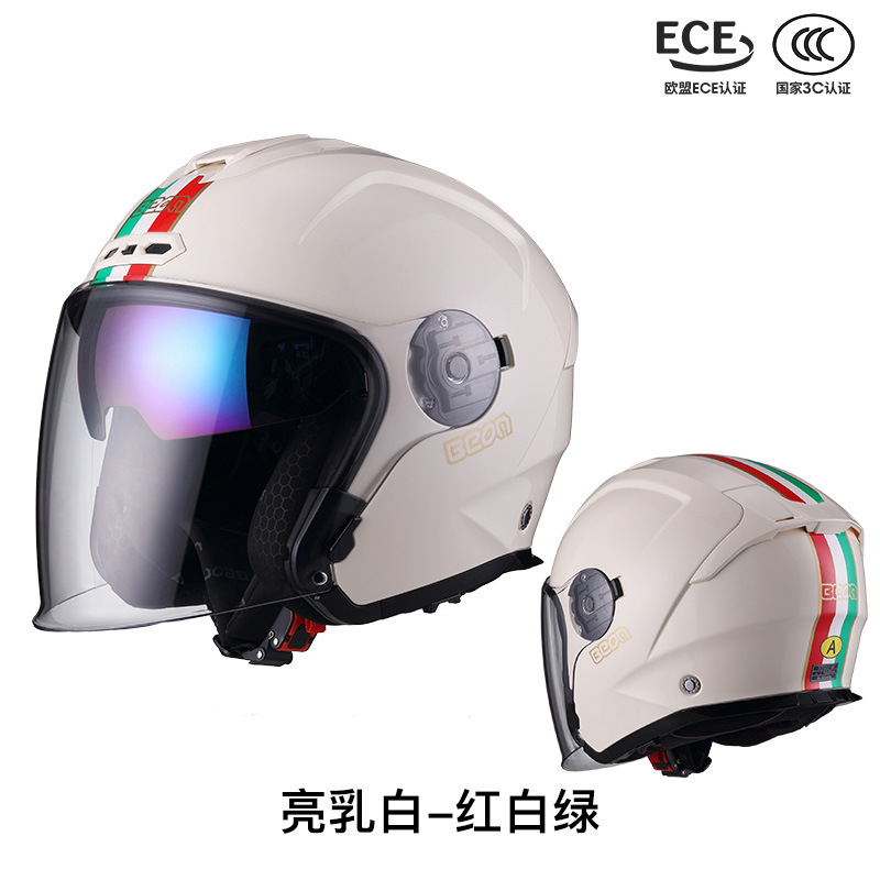 BEON doble lente tres cuartos casco de la motocicleta coche eléctrico medio casco otoño e invierno cálido casco unisex