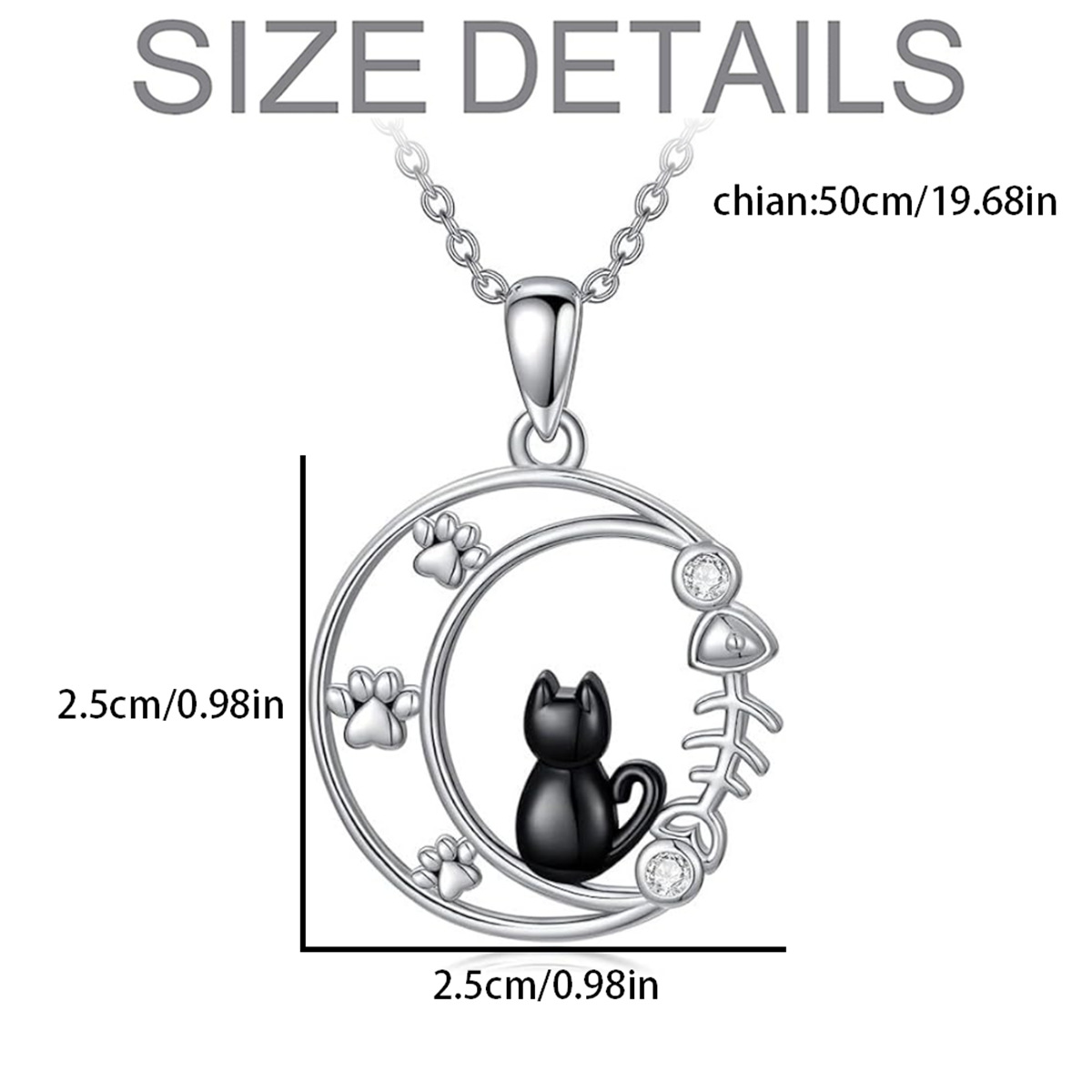 Nieuwe prachtige sieraden, creatieve, eenvoudige maan, schattige kittenvoetafdrukken, visgraathanger, ketting, damesaccessoires_voghion.com