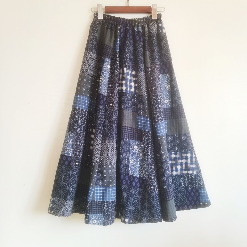 Original vintage linen skirt for spring, autumn, and summer, cotton-linen mid-length skirt, college-style printed elastic waist half skirt