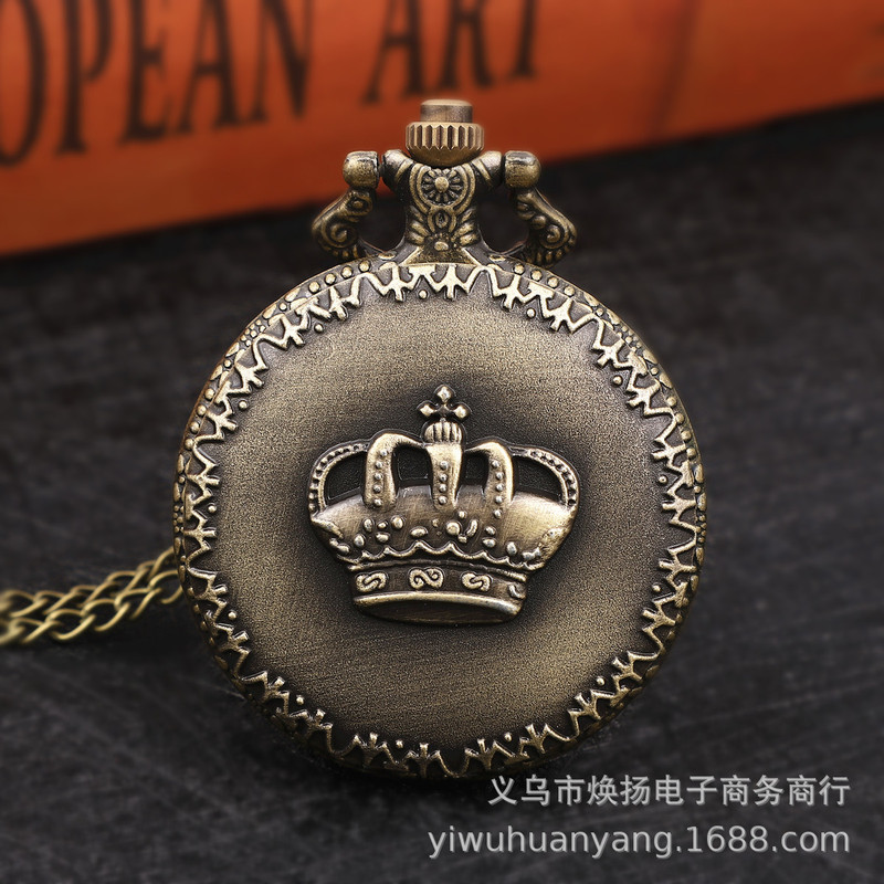 Wholesale cross-border large quartz pocket watch sweater chain decorative watch vintage crown pattern unisex pocket watch Wholesale cross-border large quartz pocket watch sweater chain decorative watch vintage crown pattern unisex pocket watch