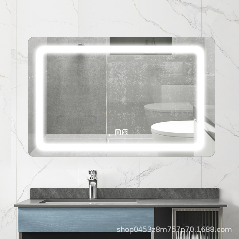 Espejo inteligente cuadrado pantalla táctil baño con lámpara anti-nebble baño colgado pared espejo maquillaje