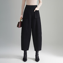 时尚口袋宽松灯笼裤女2025秋冬季新款设计结构松紧九分直筒休闲裤