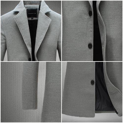 Stylish trendy long-length woolen overcoat mens fashion trench coat slim fit versatile suit gray evening wear
