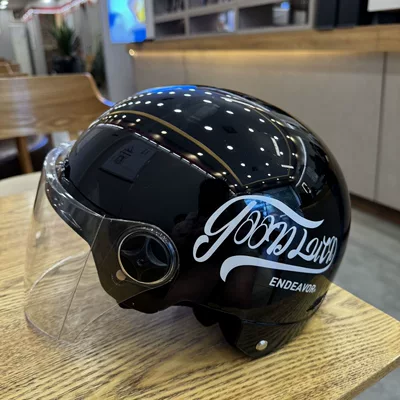half helmet, summer sun protection – Motosiklet kaskı (dəbilqə) - black-goodluck-transparent-long-mirror-one-size-fits-all