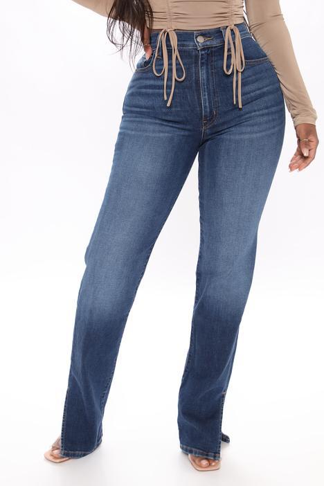 high waist slit Straight Leg Jeans NSXXL128516