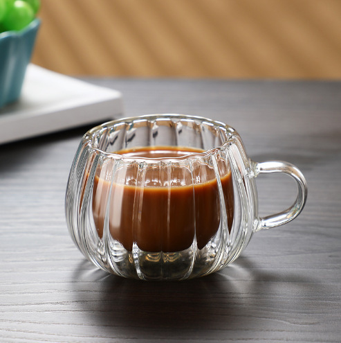 Taza de vidrio de alta borosilicona transparente con mango creativo de alta temperatura resistente a la taza de café