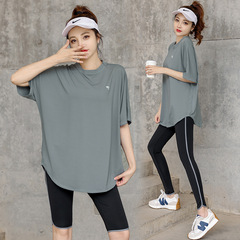 新款女士瑜伽服寬鬆大碼胖MM短袖t恤健身房跑步瑜伽館運動套裝