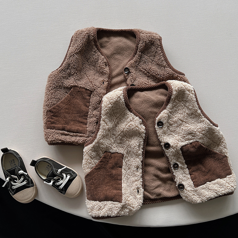 Chaleco de felpa a juego para niños invierno nuevo top para niños y niñas chaleco cálido personalizado de color de contraste de estilo japonés y coreano